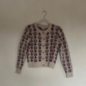 Floral Cardigan Francesca’s Cottagecore maroon + tan Sweater